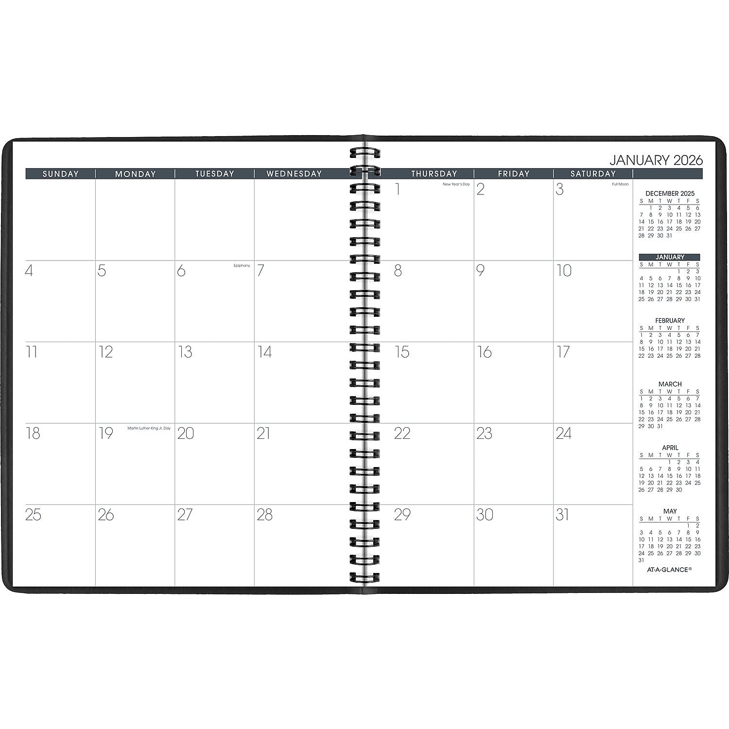 2026 AT-A-GLANCE 8" x 8.75" Monthly Planner, Faux Leather Cover, Black (70-120-05-26)