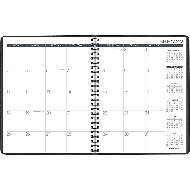 2026 AT-A-GLANCE 8" x 8.75" Monthly Planner, Faux Leather Cover, Black (70-120-05-26)