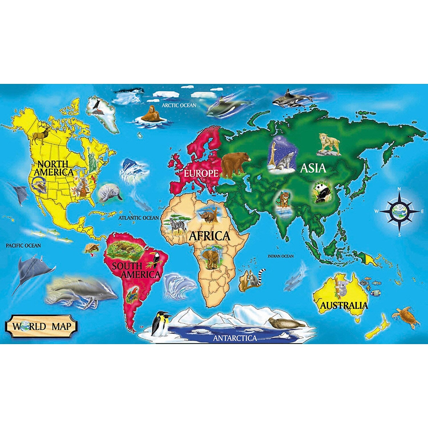 Melissa & Doug World Map Floor Puzzle, 33 Pieces (LCI446)