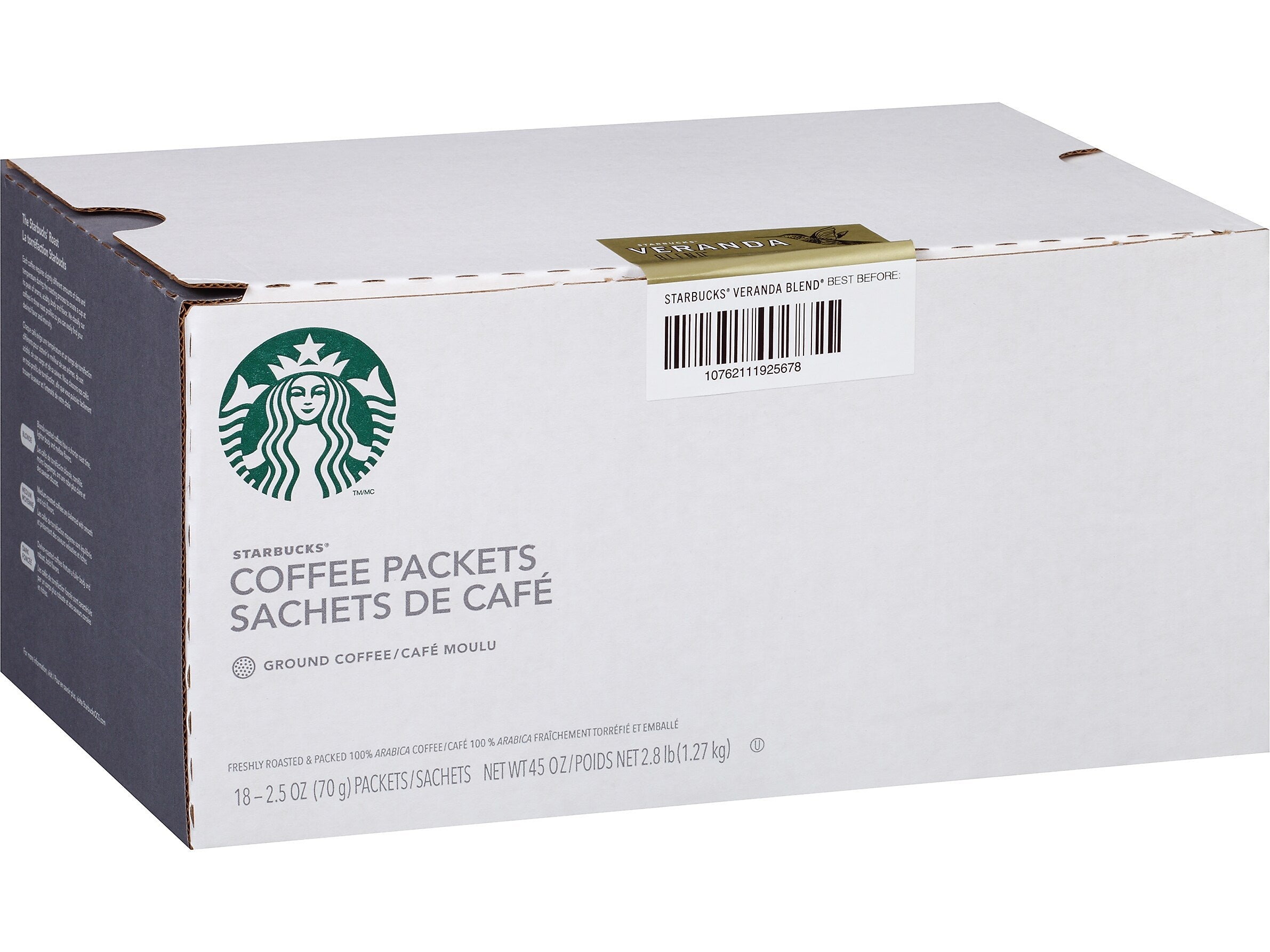 Starbucks Veranda Blend Ground Coffee Packet, Blonde Roast, 2.5 oz., 72/Carton (SBK11020676CT)