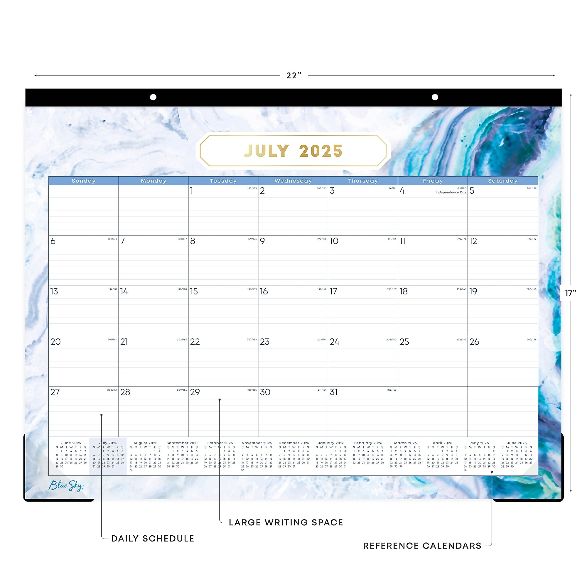 2025-2026 Blue Sky Gemma 22" x 17" Academic Monthly Desk Pad Calendar (141377-A26)