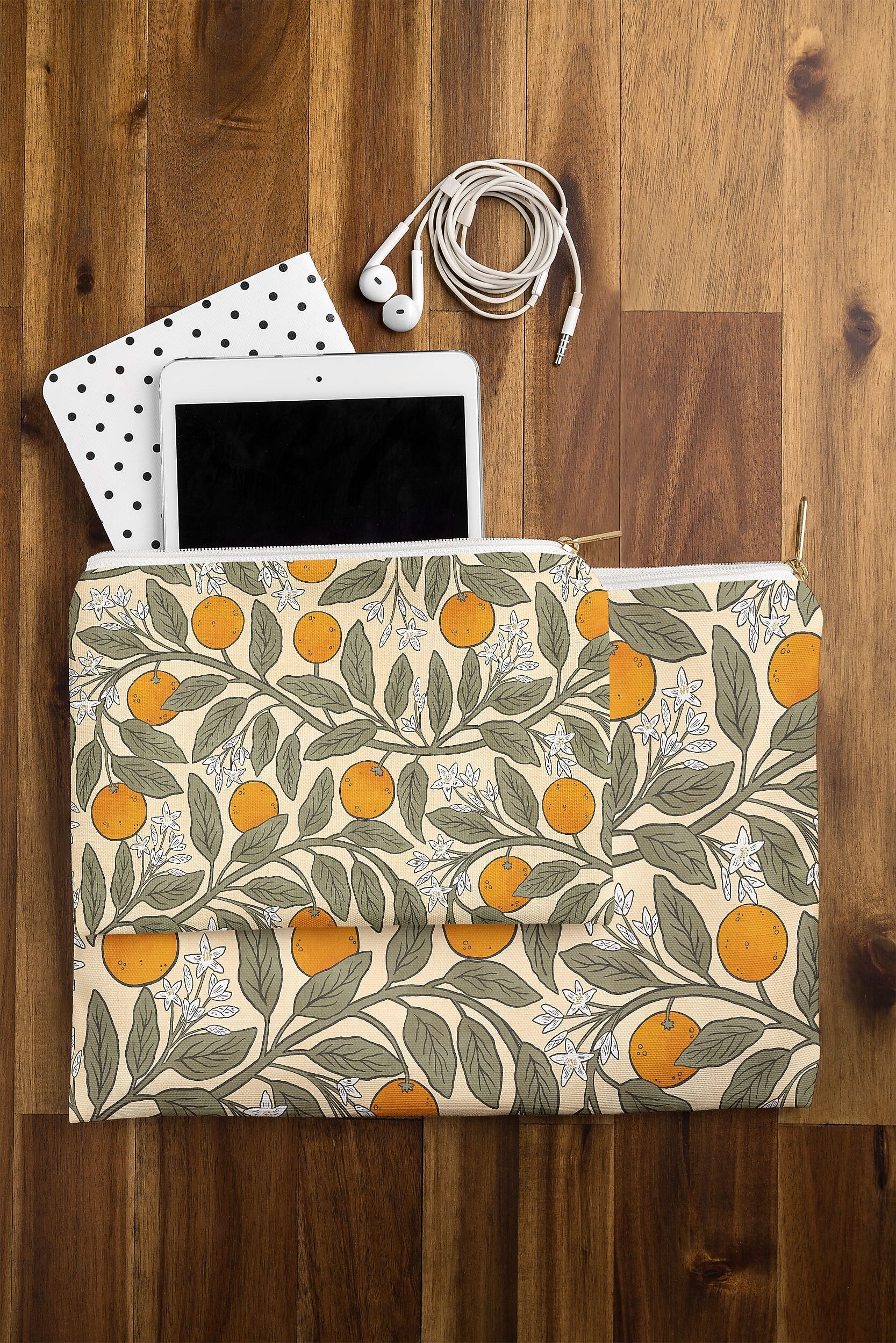 DENY Designs Art Nouveau Oranges 8.5" Polyester Travel Pouch, Water Resistant, Multicolored (89245-WPOFSM)
