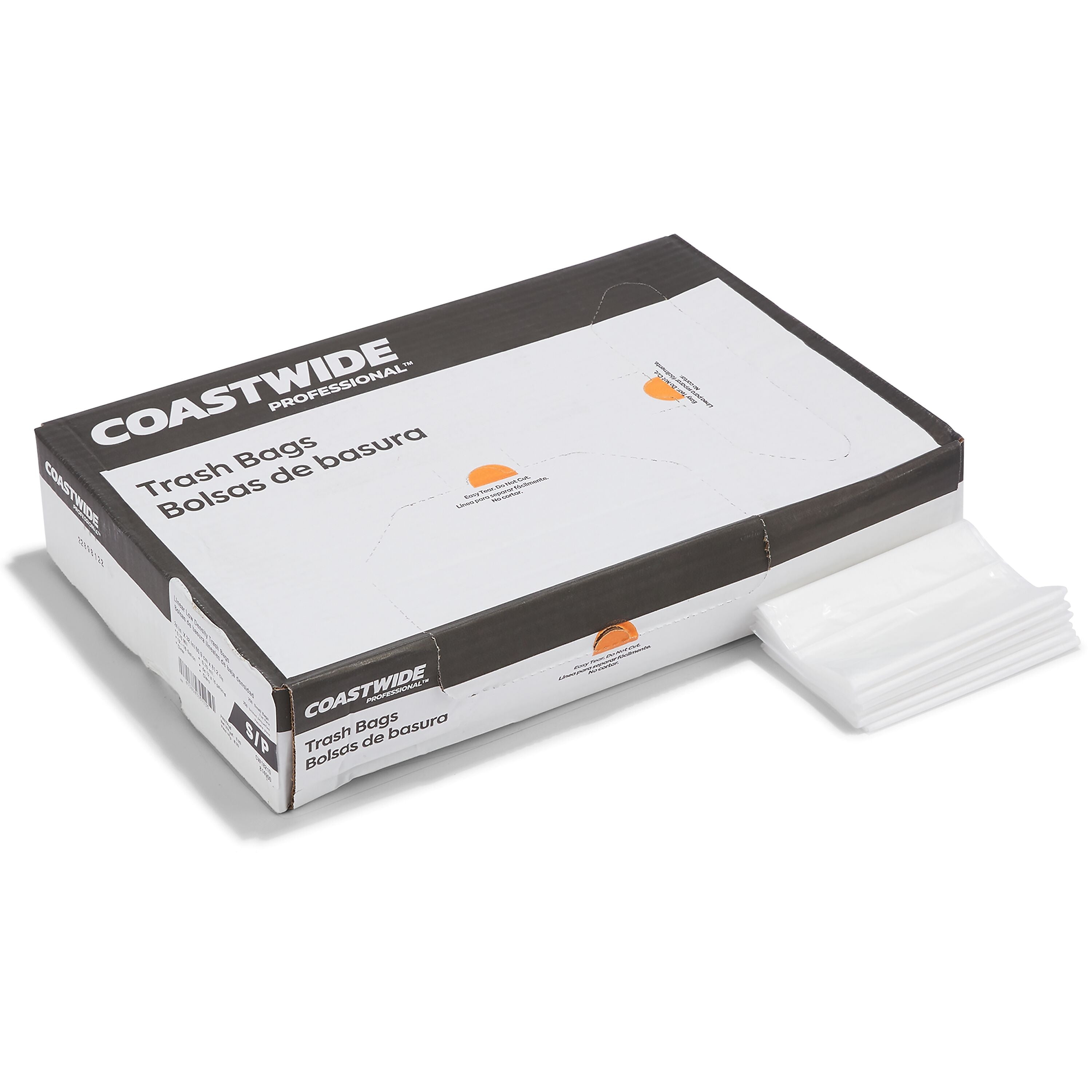 Coastwide Professional™ 12-16 Gallon Trash Bag, 32" x 24", Low Density, 0.7 mil, Clear, 250 Bags/Box (CW18210)