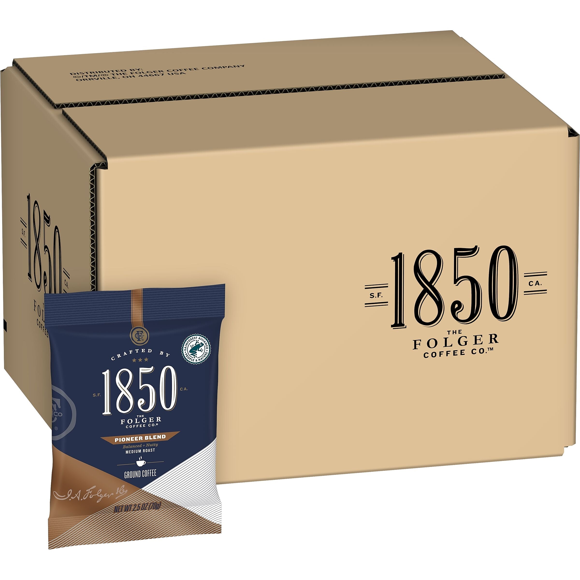 1850 Pioneer Blend Ground Coffee Fraction Pack, Medium Roast, 2.5 oz., 24/Carton (SMU21511)