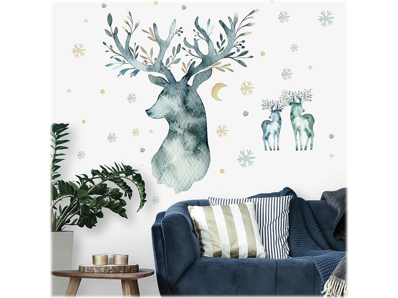 RoomMates Watercolor Winter Deer Contemporary Wall Decal Set, Animals (RMK3928GM)