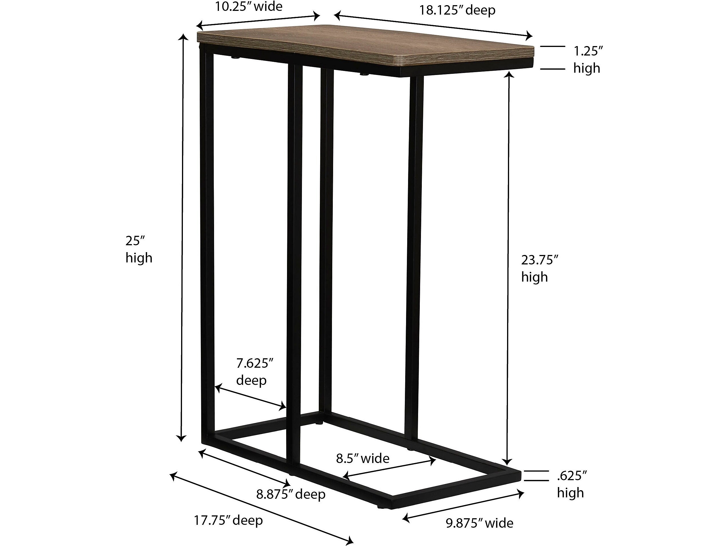 Household Essentials Jamestown 10.25"W x 18.13"D Laminate End Table, Ashwood/Black (8083-1)