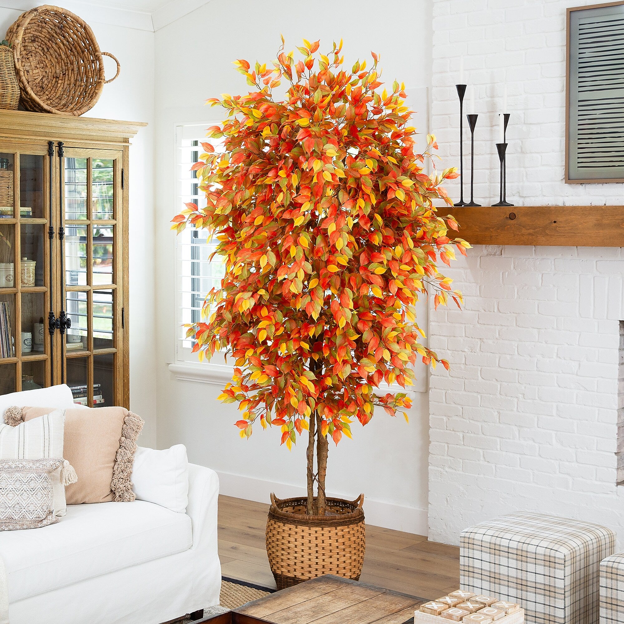 Nearly Natural 8' Autumn Ficus Artificial Fall Tree (T4767)
