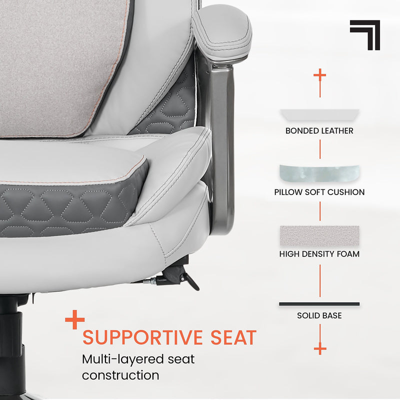 Sharper Image S-600 Active Lumbar Heated Ergonomic Bonded Leather Swivel Executive Massage Chair, Off-White (60098-OWHT)