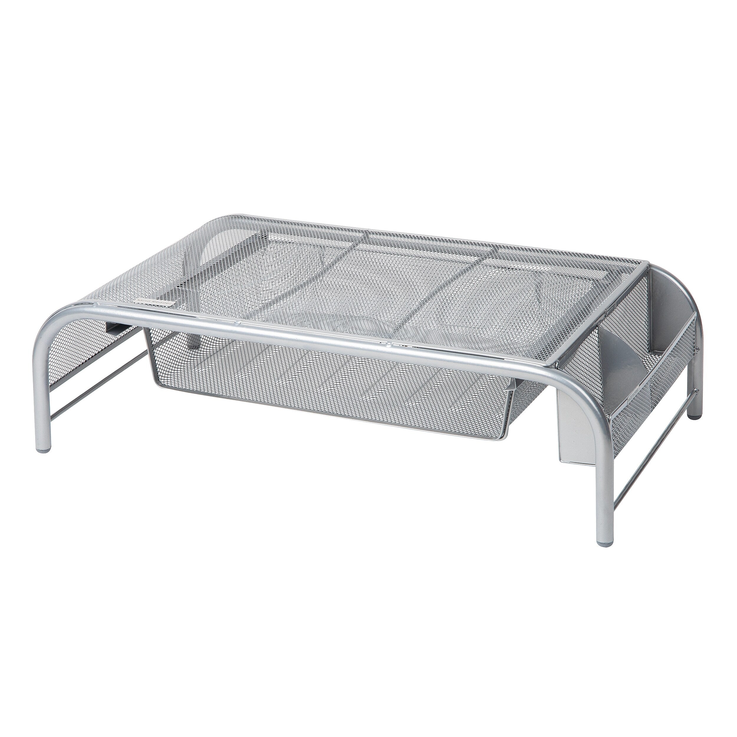 Mind Reader Monitor Stand with Paper Tray, Up to 33 lbs., Metal Mesh, Silver (MESHMONSTA-SIL)