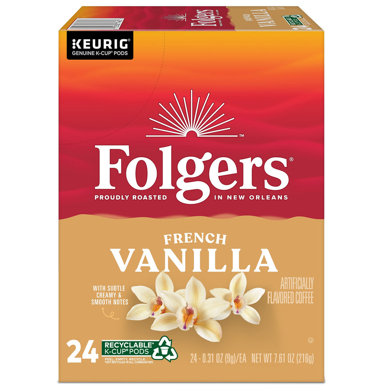 Folgers French Vanilla Coffee, Medium Roast, 0.31 oz. Keurig® K-Cup® Pods, 24/Box (6661)