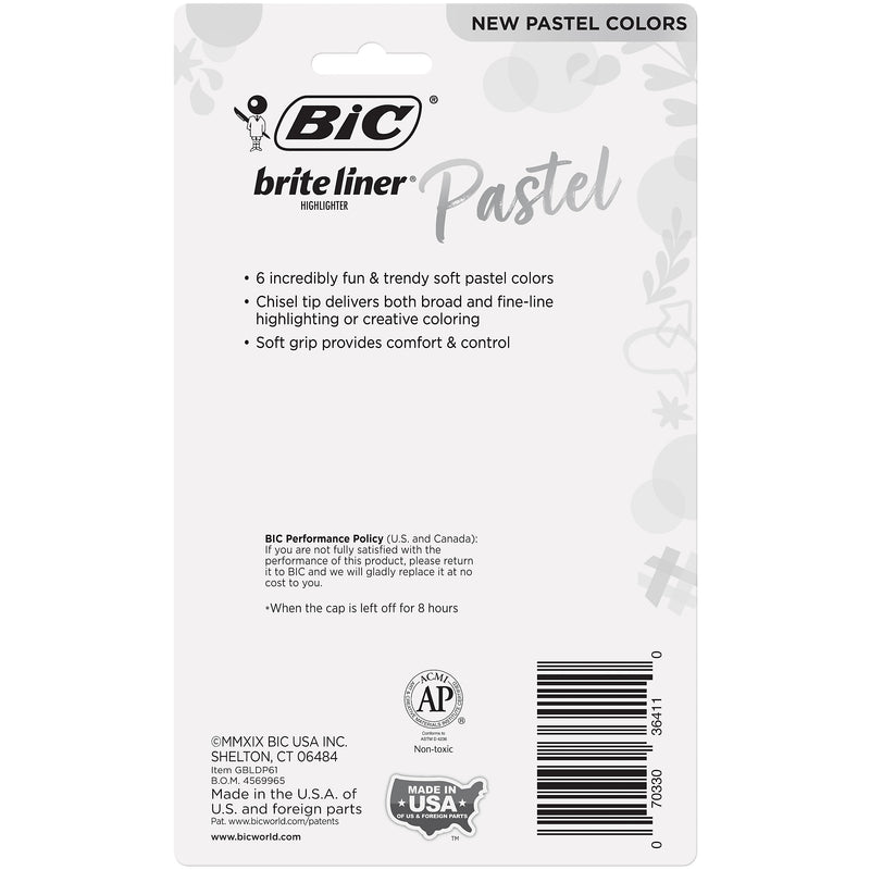 BIC Brite Liner Stick Highlighter with Grip, Chisel Tip, Assorted Colors, 6/Pack (GBLDP61-AST )
