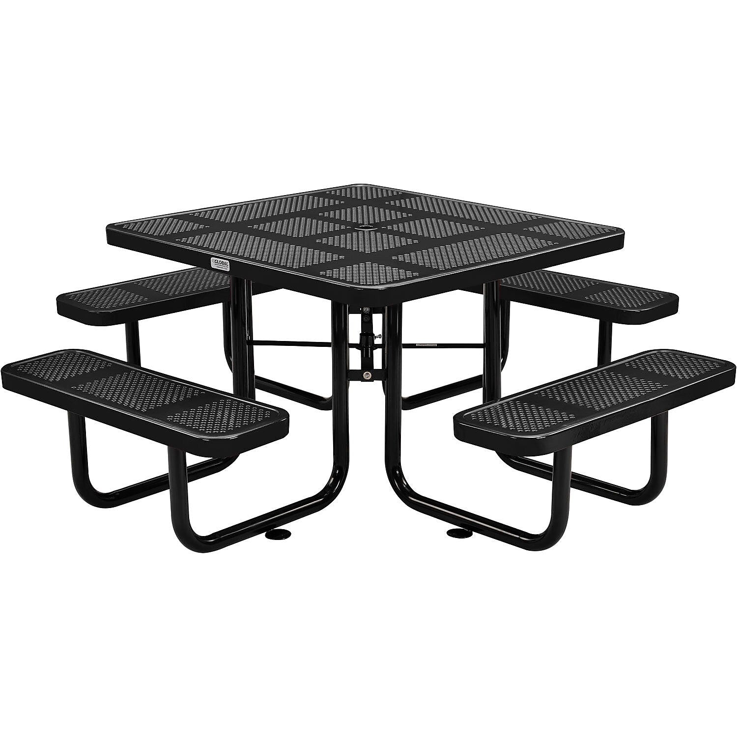 Global Industrial 46" Square Outdoor Steel Picnic Table, Perforated Metal, Black (694551BK)