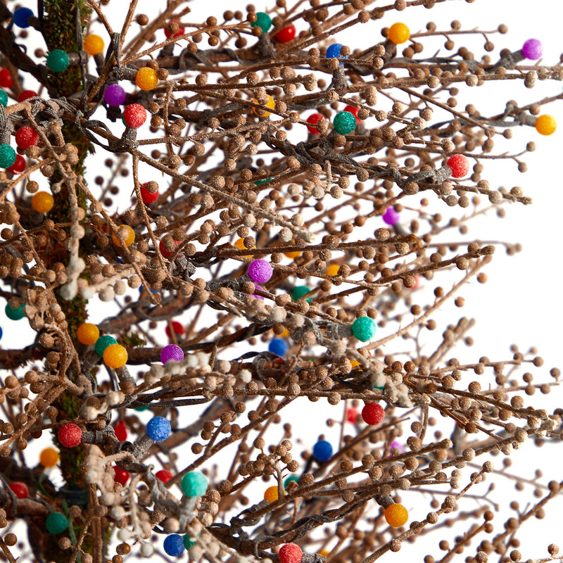 Nearly Natural 7-ft Frosted Berry Twig Artificial Christmas Tree with 450 Multicolored Gum Ball LED Lights (T3258)