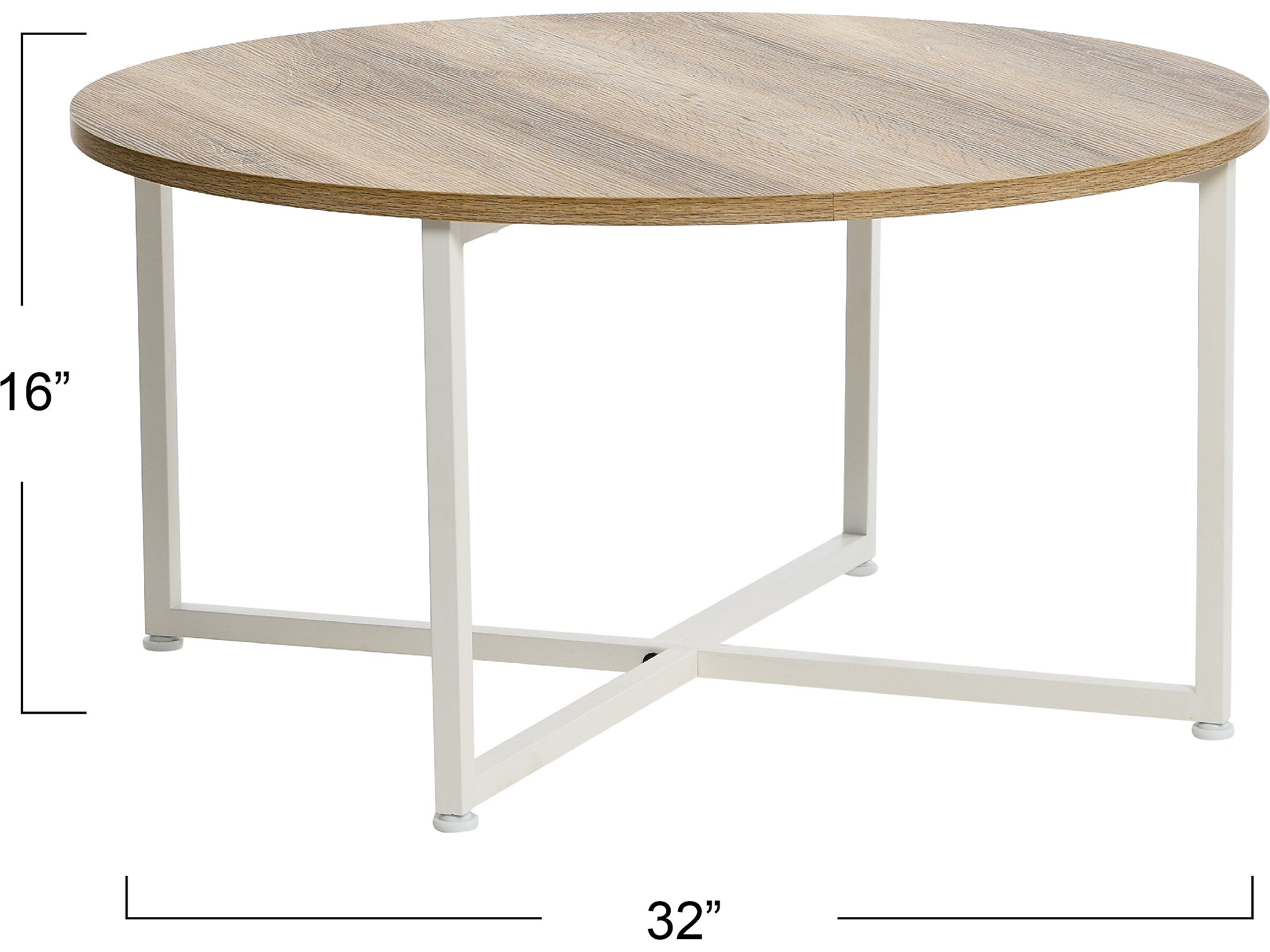Household Essentials Jamestown 31.5"Dia. Laminate Round Coffee Table, Coastal Oak/White (8224-1)
