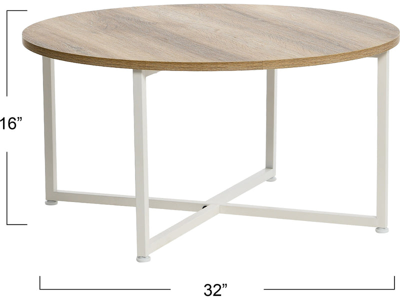 Household Essentials Jamestown 31.5"Dia. Laminate Round Coffee Table, Coastal Oak/White (8224-1)
