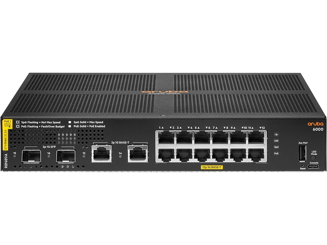 Aruba 6000 12-port 1GbE PoE Layer 2 Switch, Black (R8N89A#ABA)