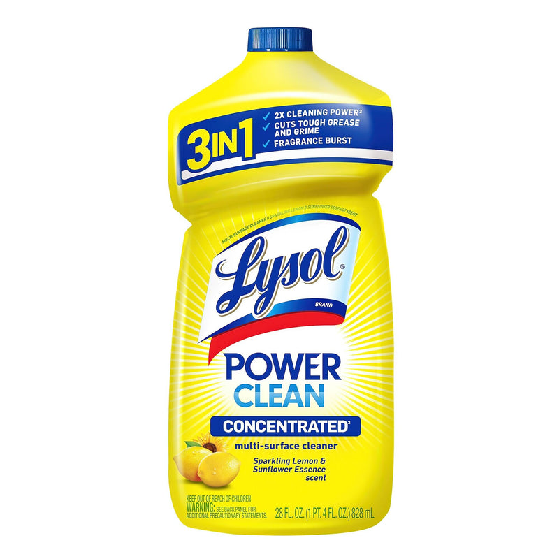 Lysol Power Clean Concentrated Multi-Surface Cleaner, Sparkling Lemon & Sunflower Essence Scent, 28 oz, 9/Carton (19200-82513CT)