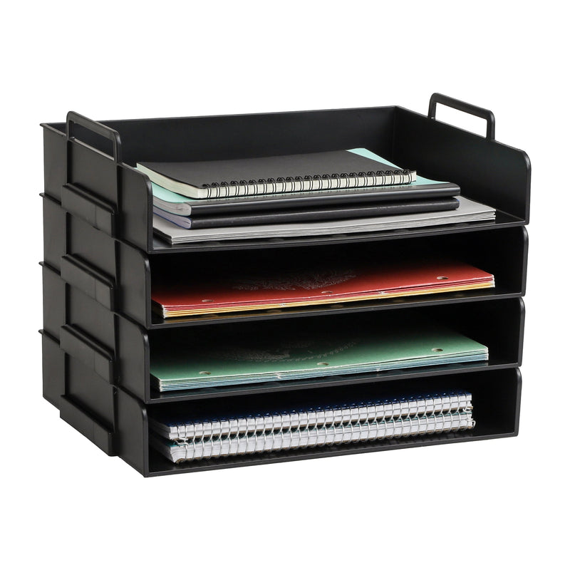 Mind Reader 4-Compartment Stackable Plastic Desk Tray, Black (DANSTACK4-BLK)