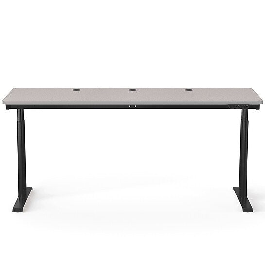 VersaDesk PowerLift 72"W Electric Rectangular Adjustable Standing Desk, Gray/Black (PLSDR7224-BG-APP)