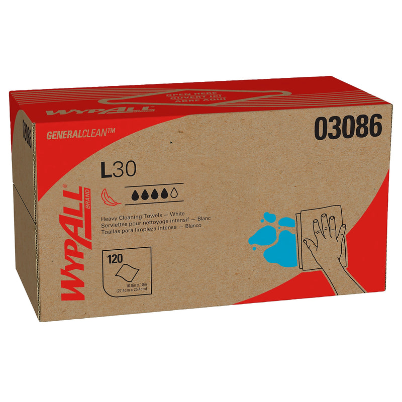 WypAll GeneralClean L30 Cleaning Cloths, 10" x 10.8", White, 12 Sheets/Box, 10 Boxes/Carton (03086)
