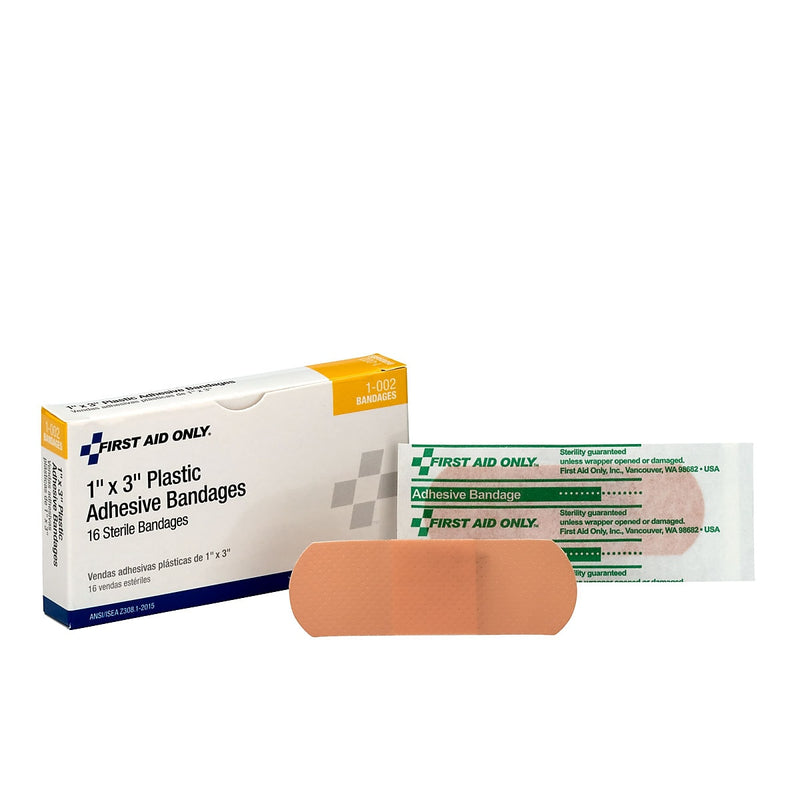 First Aid Only 1" x 3" Plastic Adhesive Bandages, 16/Box (1-002/AN146)