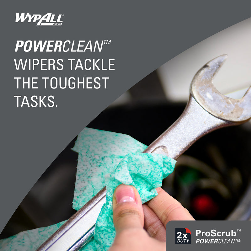 WypAll PowerClean ProScrub Fabric Cleaning Wipers, 12" x 9.5", Green, 75 Wipers/Box (91371EA)
