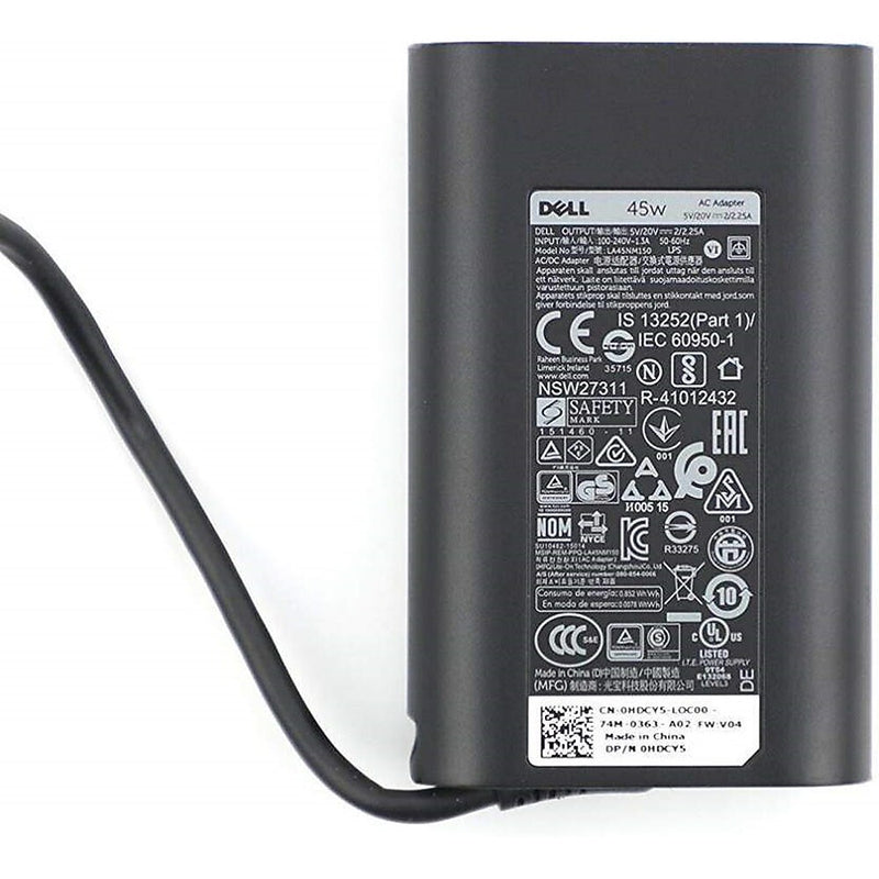 Dell 45W USB-C AC Adapter for Dell XPS, Latitude and Chromebook Laptop, Black (T6V87)