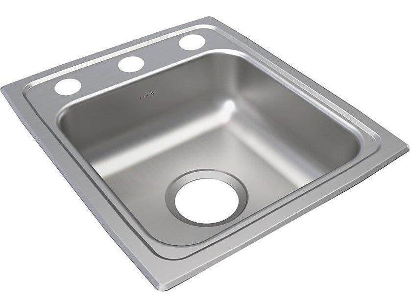 Elkay Lustertone Classic 3-Hole Single-Bowl Drop In Sink, 17.5" x 15" x 5.5", Stainless Steel, Lustrous Satin (LRAD1517553)