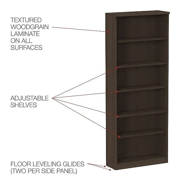 Alera Valencia Series Bookcase, Six-Shelf, 31 3/4w X 14d X 80 3/8h, Espresso (ALEVA638232ES)