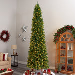 Nearly Natural 12-ft Slim Green Mountain Pine Artificial Christmas Tree with 1100 Clear LED Lights and 3235 Tips (T3330)