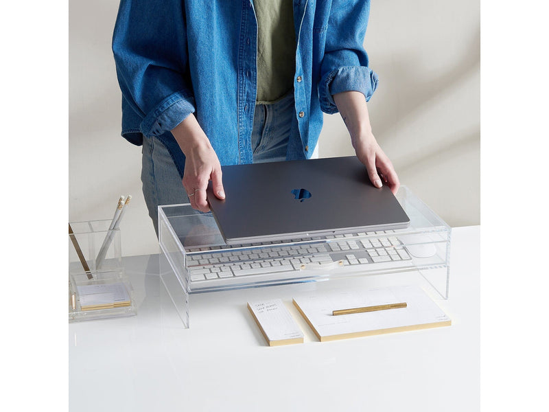Russell+Hazel Monitor Stand with Drawer, Clear/Gold (98149)