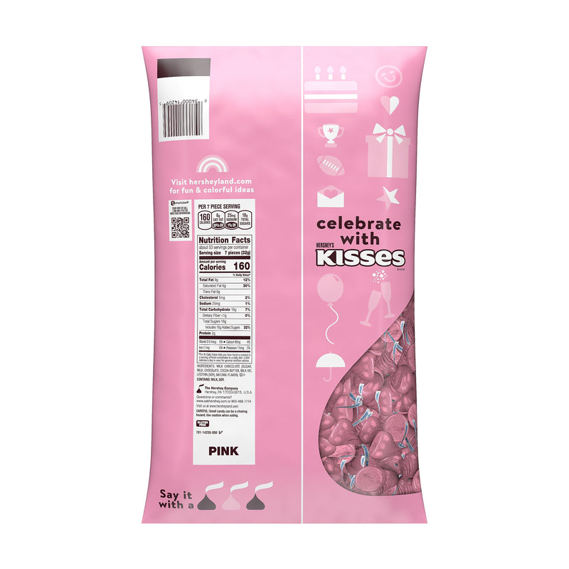 HERSHEY'S KISSES Milk Chocolate Candy Bulk Bag, Pink Foils, 60 oz., 400/Bag (HEC14209)