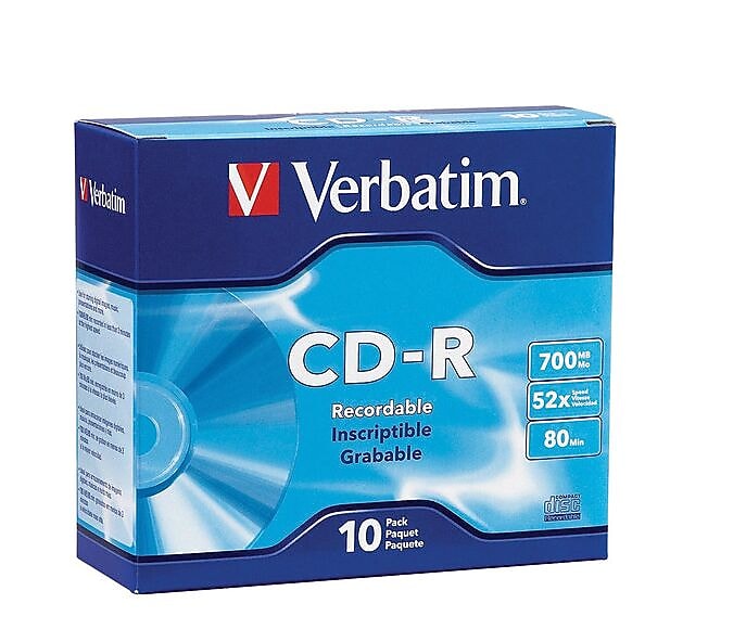 Verbatim CD-R 700MB 52X with Branded Surface 10pk Slim Case (VER94935)
