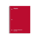 Staples 3-Subject Notebook, 8" x 10.5", Wide Ruled, 120 Sheets, Assorted Colors, 3/Pack (ST11669C)