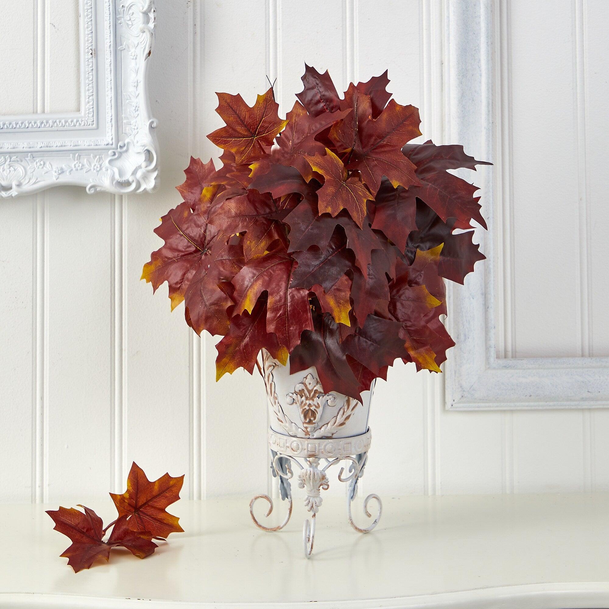 Nearly Natural 20" Autumn Maple Leaf Artificial Plant in Metal Planter (P1545-BG)