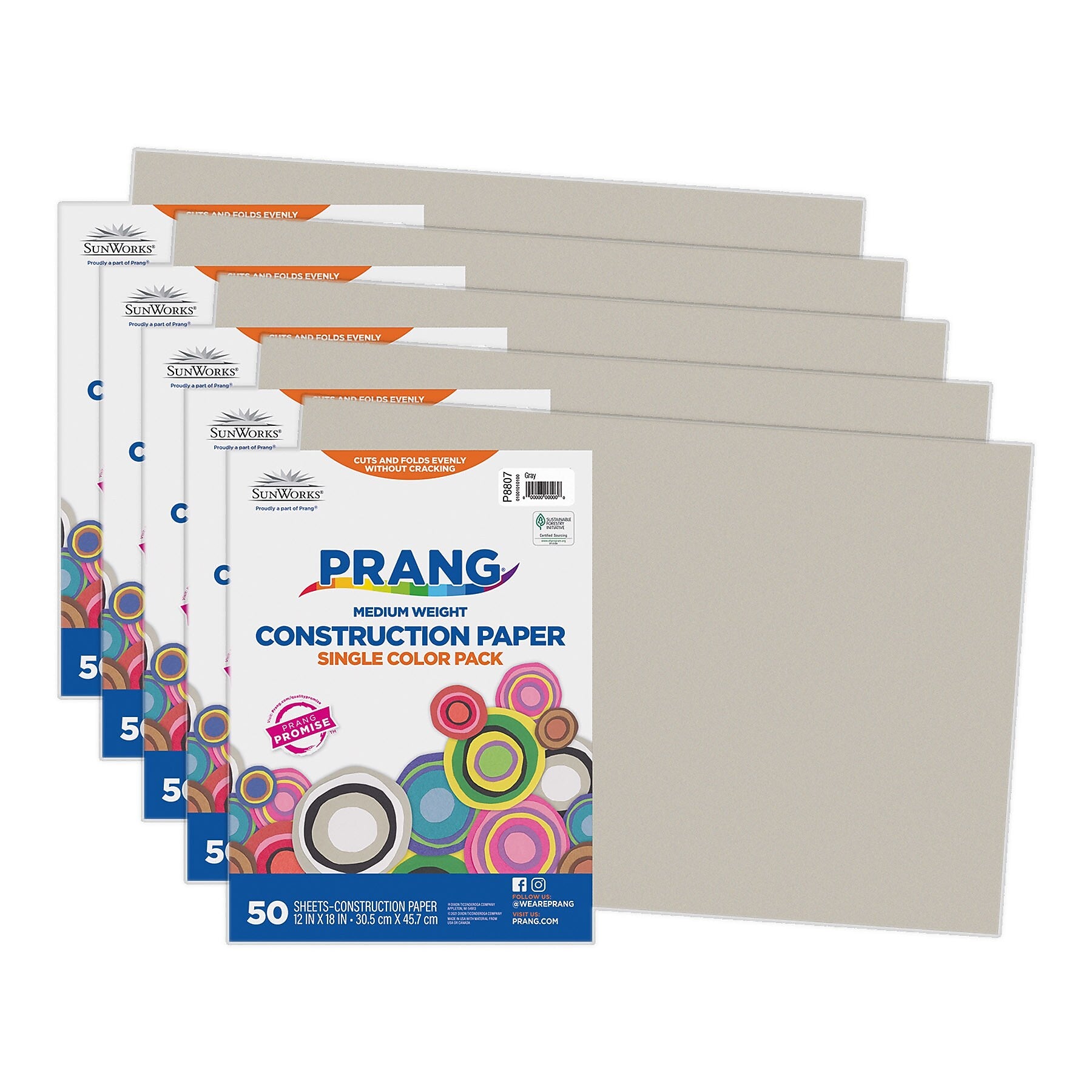 Prang 12" x 18" Construction Paper, Gray, 50 Sheets/Pack, 5 Packs/Bundle (PAC8807-5)