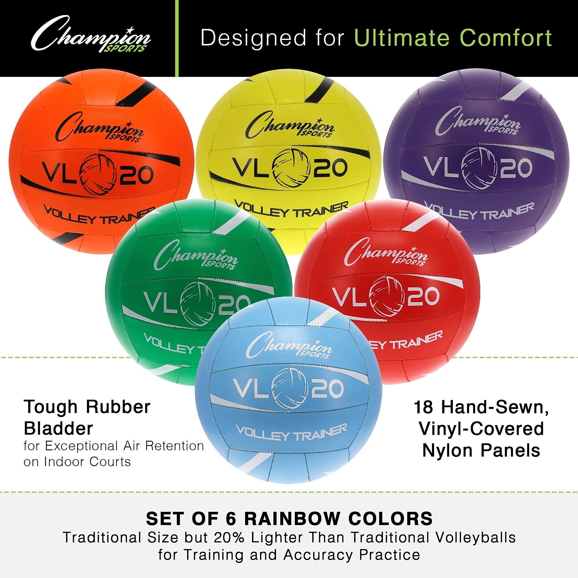 Champion Sports Vinyl Volleyball Trainer Set, Assorted Colors, 6/Set (CHSVL20SET)