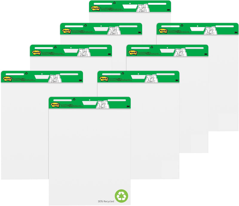 Post-it Recycled Super Sticky Wall Easel Pad, 25" x 30", 30 Sheets/Pad, 8 Pads/Pack (559RP-VAD8)