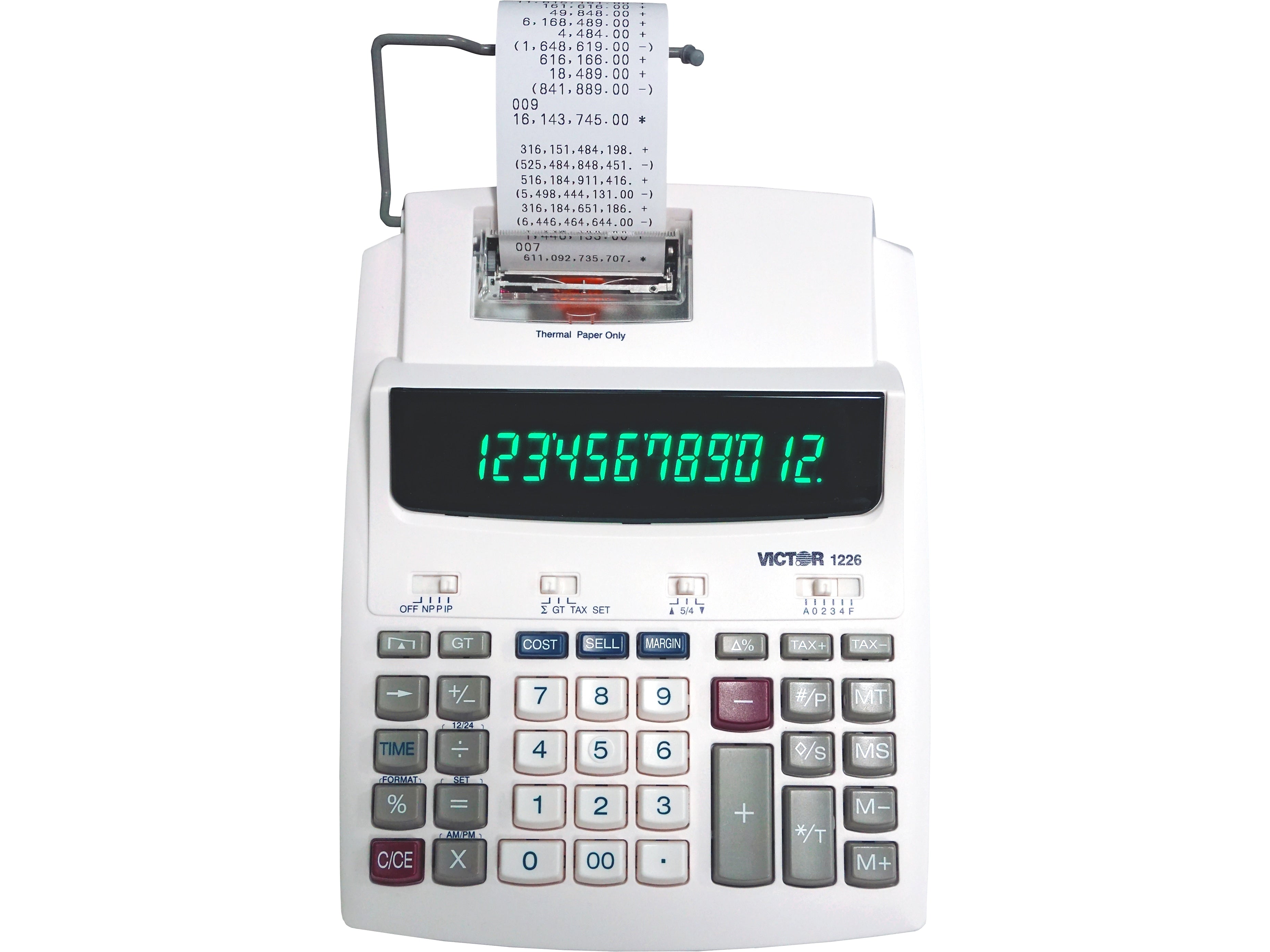 Victor 12-Digit Basic Calculator with Thermal Printer, White (1226)