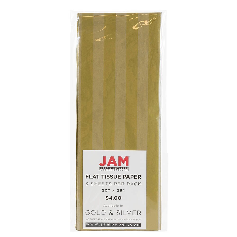 JAM Paper Tissue Paper, Gold & Silver Stripes, 3 Sheets/Pack (273316467)