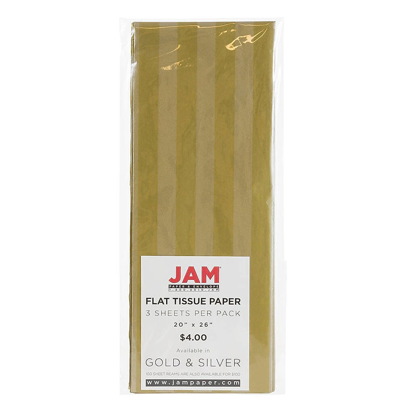 JAM Paper Tissue Paper, Gold & Silver Stripes, 3 Sheets/Pack (273316467)