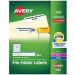 Avery TrueBlock Laser/Inkjet File Folder Labels, 2/3" x 3-7/16", White/Blue, 1,500 Labels/Pack (5766)