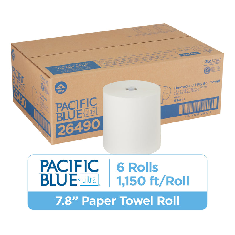 Pacific Blue Ultra Hardwound Paper Towels, 1-Ply, 6 Rolls/Carton (26490)