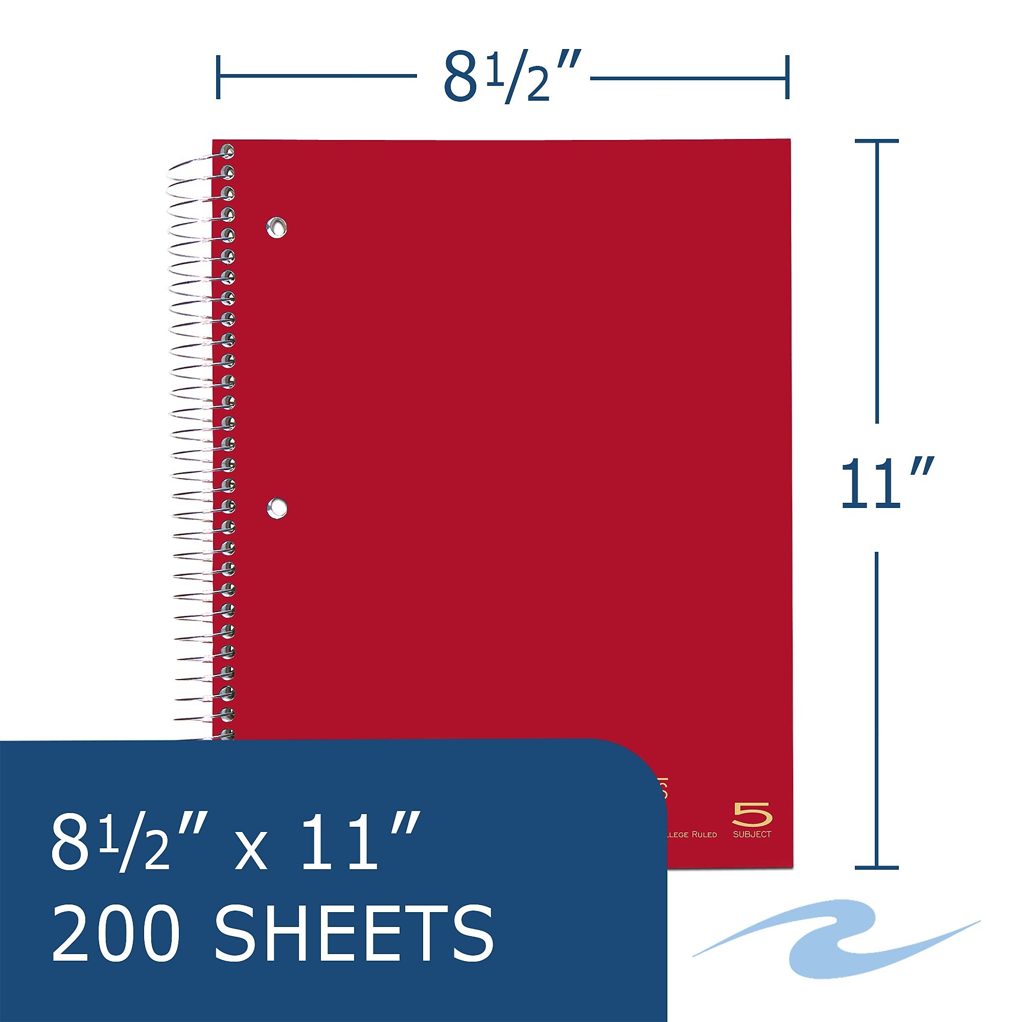 Staples 5-Subject Notebook, 8.5" x 11", College Ruled, 200 Sheets (11197)
