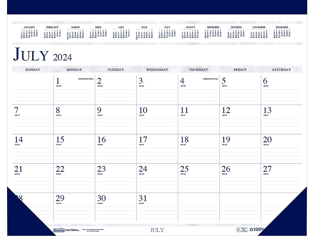 2024-2025 House of Doolittle 18.5" x 13" Academic Monthly Desk Pad Calendar, White/Blue (1556-25)