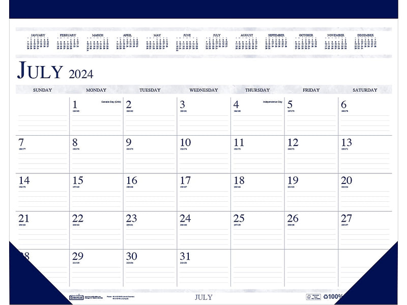 2024-2025 House of Doolittle 18.5" x 13" Academic Monthly Desk Pad Calendar, White/Blue (1556-25)