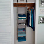 Household Essentials Hanging Closet Organizer, 6 Fabric Poly Linen Shelves (7402-1)