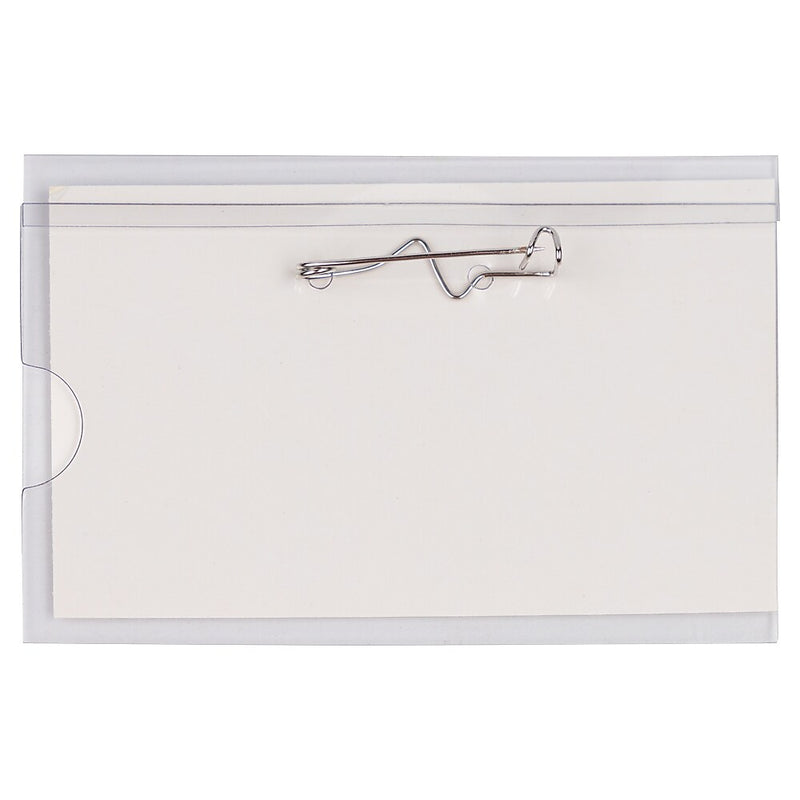 JAM PAPER Plastic Name Tags with Pin, 3 5/8" x 2 1/4", Clear, 96/Pack (401139015a)