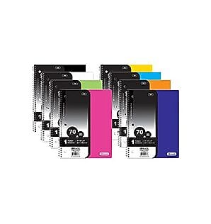 Spiral Notebook, Wide Rule, 1-Subject, Poly Cover, 70 Sheet, Assorted Colors (1157P070W)