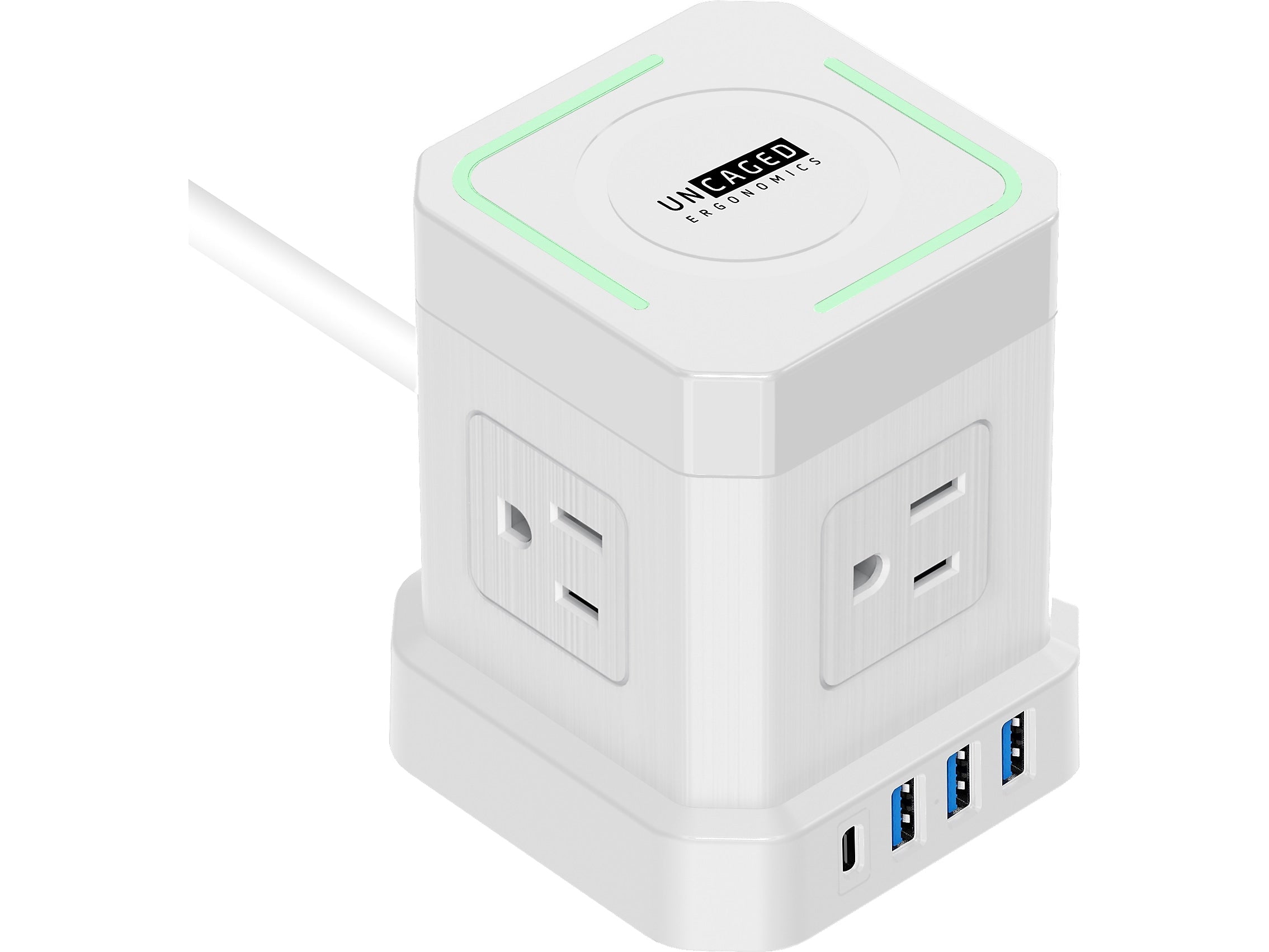 Uncaged Ergonomics Cube 4-Outlet 4-USB Port Surge Protector, 10', White (WC-10-w)